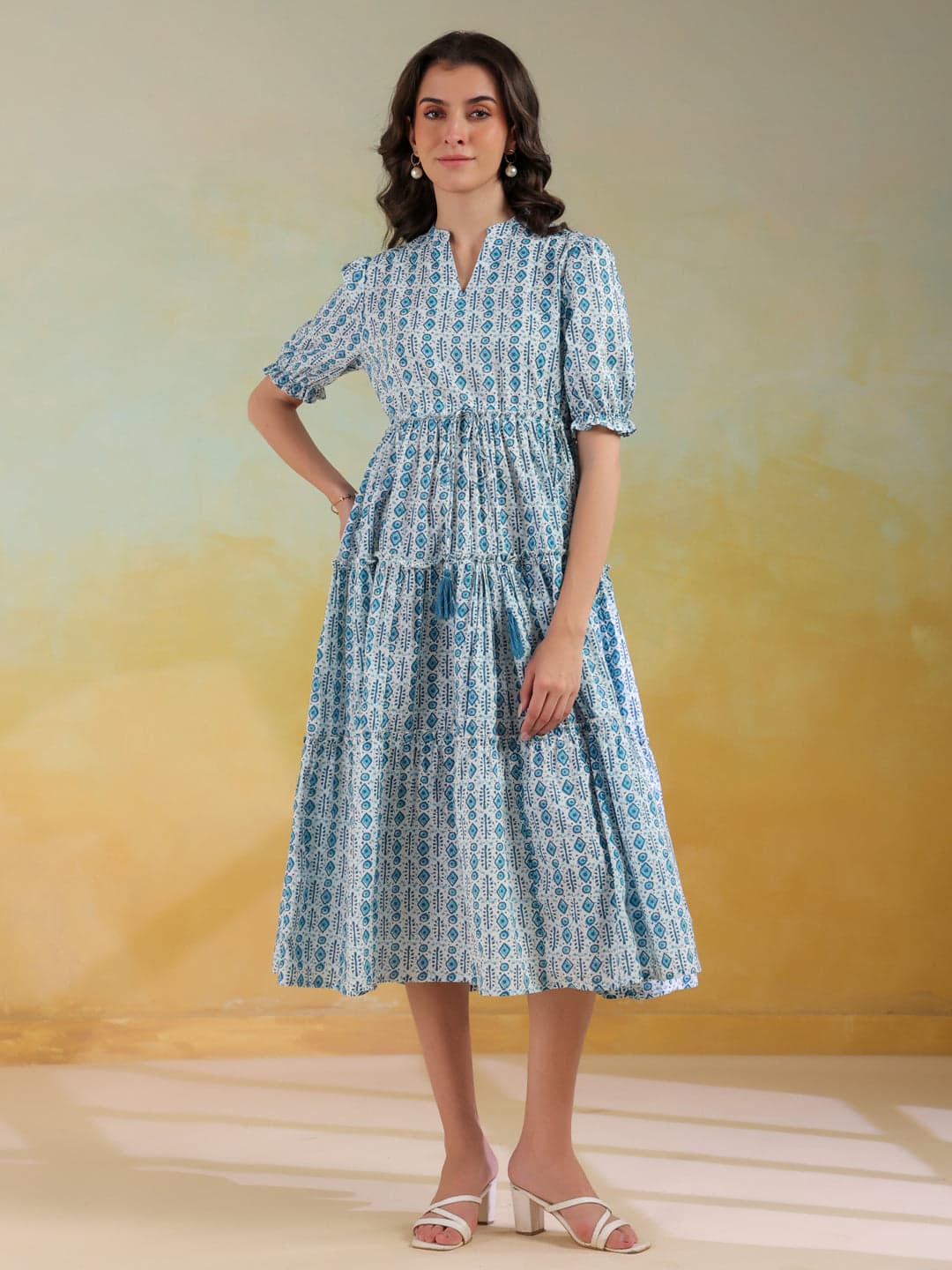 Mokogai Azure Geometry Soft Dress