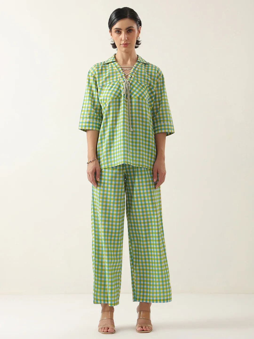 Mokogai Moss Check Twin Set