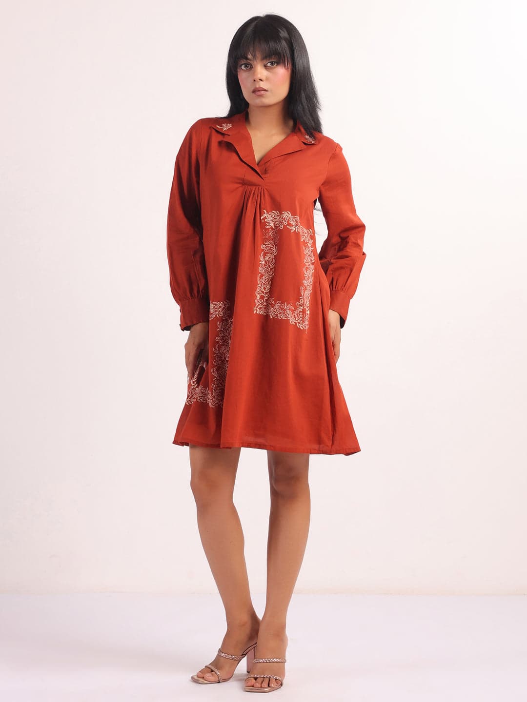 Mokogai Rust Flare Midi Dress